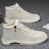 Fashion Comfortable Soft Leather Mid-top Sneakers Men's High-top Casual Side Zipper Plate Shoes Luxury Boots Tenis Masculino