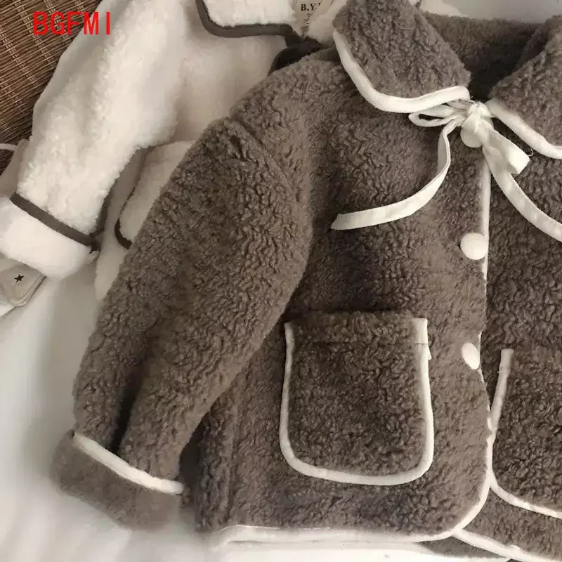 Fashion Fleece Thick Infant Toddler Child Warm Coat Toddler Outwear Collar Tie Girl Clothes 1-10Y Baby Girls Coat Winter Jacket