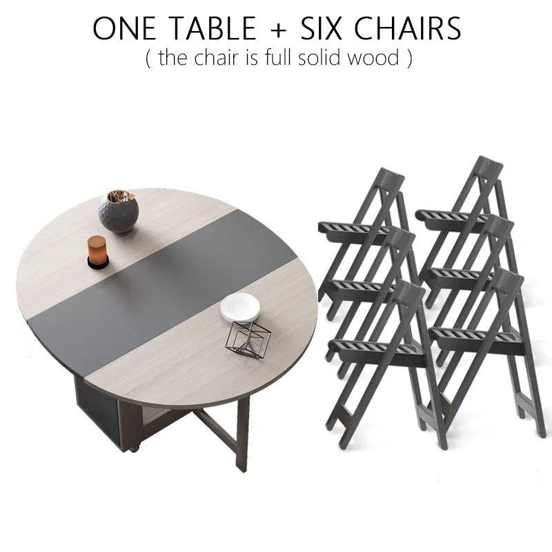 Fashion Folding Dining Table Furniture Multifunctional Round Movable Dining Table with Folding Chairs