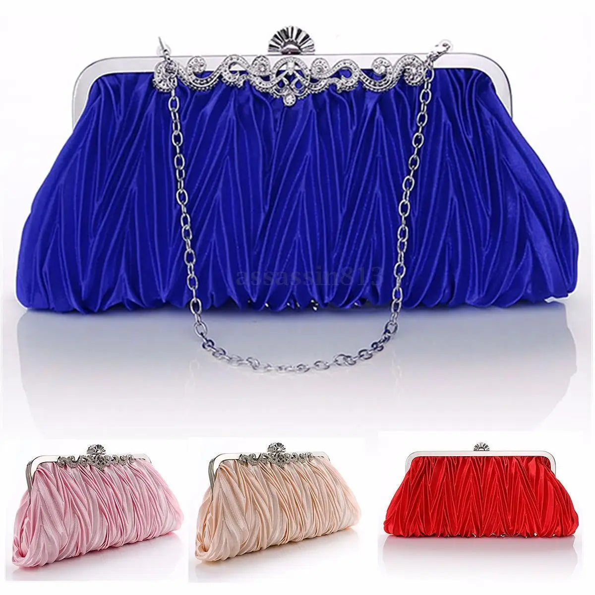 Fashion Lady Party Wedding Handbag Purse Girl Soft Evening Bag Bridal Women Satin Crystal Clutch