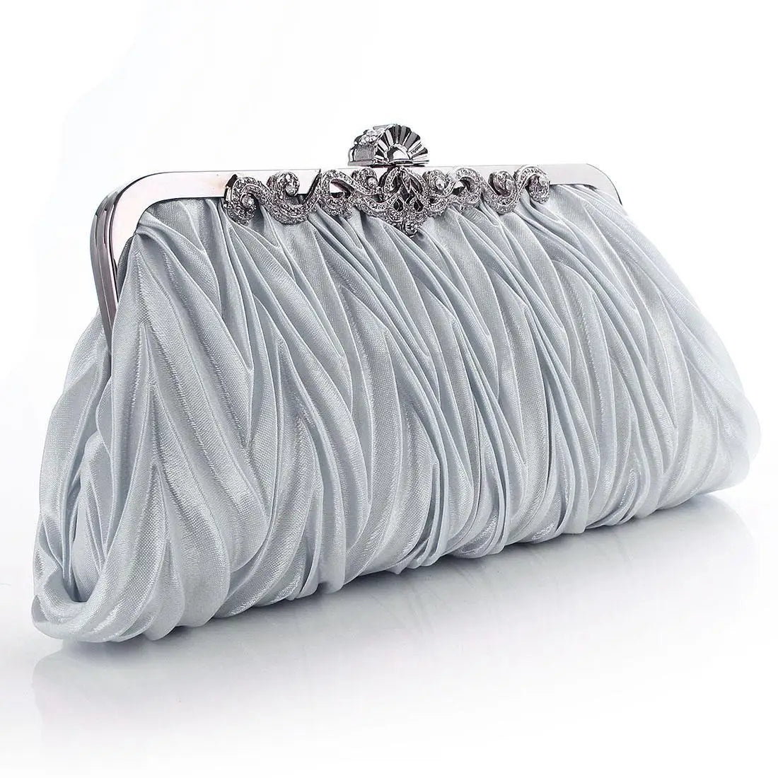 Fashion Lady Party Wedding Handbag Purse Girl Soft Evening Bag Bridal Women Satin Crystal Clutch