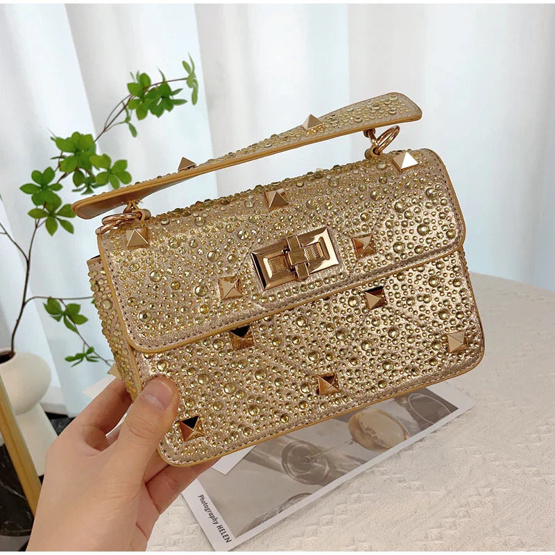 Fashion Liu Nail Shoulder Bag Luxury Hot Diamond Chain Small Square Bag Brand Designer Women's Messenger Bag Versatile Handheld