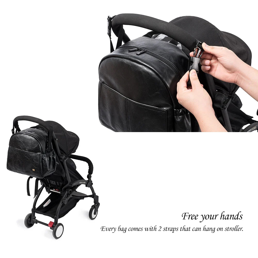 Fashion Maternity Nappy Changing Bag for Mother Black Large Capacity Fashion Diaper Bag with 2 Straps Travel Backpack for Baby