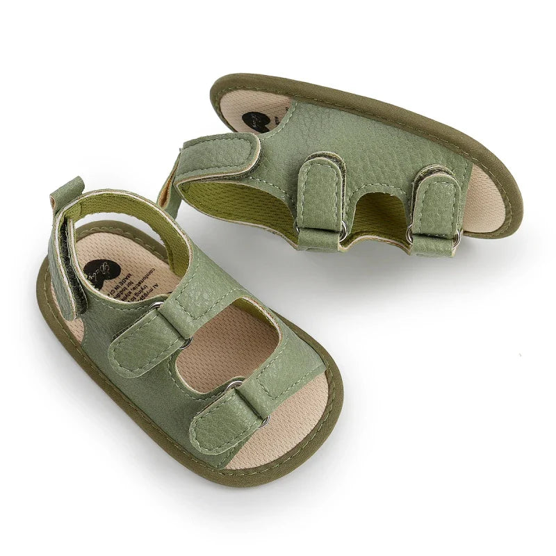 Fashion PU Leather Baby Boys Girls Shoes Summer Flower Princess Sandals Anti-Slip Infant Flat Beach Shoes With Criss Cross Strap