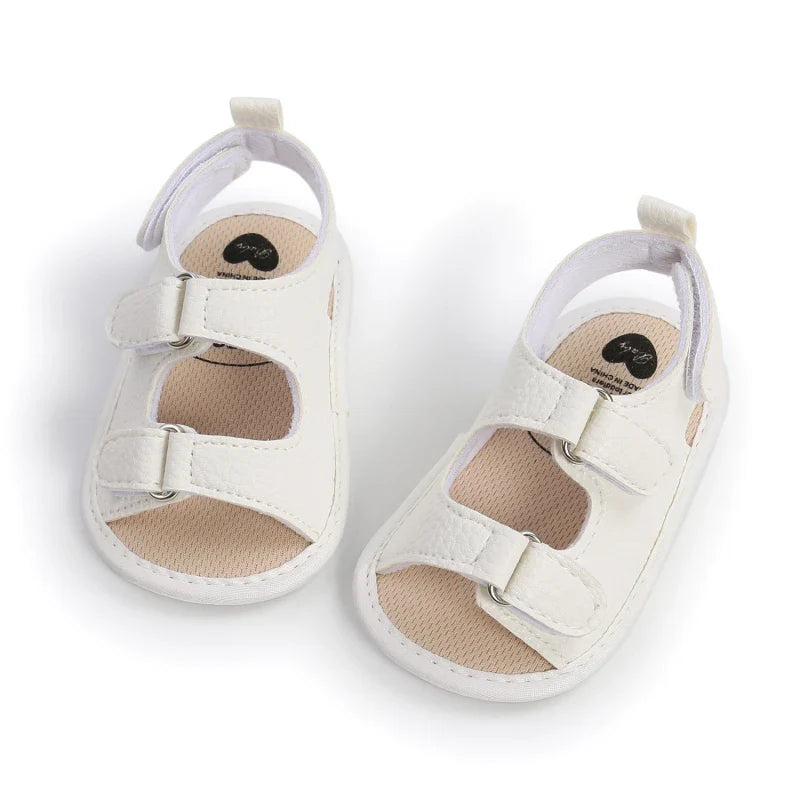 Fashion PU Leather Baby Boys Girls Shoes Summer Flower Princess Sandals Anti-Slip Infant Flat Beach Shoes With Criss Cross Strap