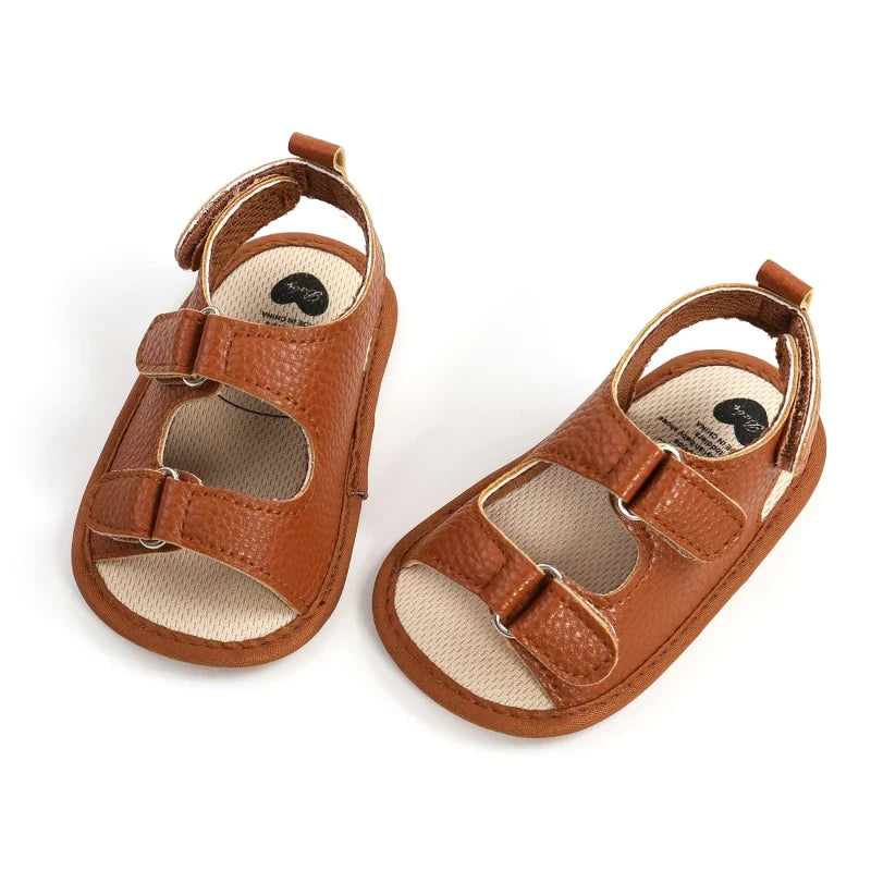 Fashion PU Leather Baby Boys Girls Shoes Summer Flower Princess Sandals Anti-Slip Infant Flat Beach Shoes With Criss Cross Strap