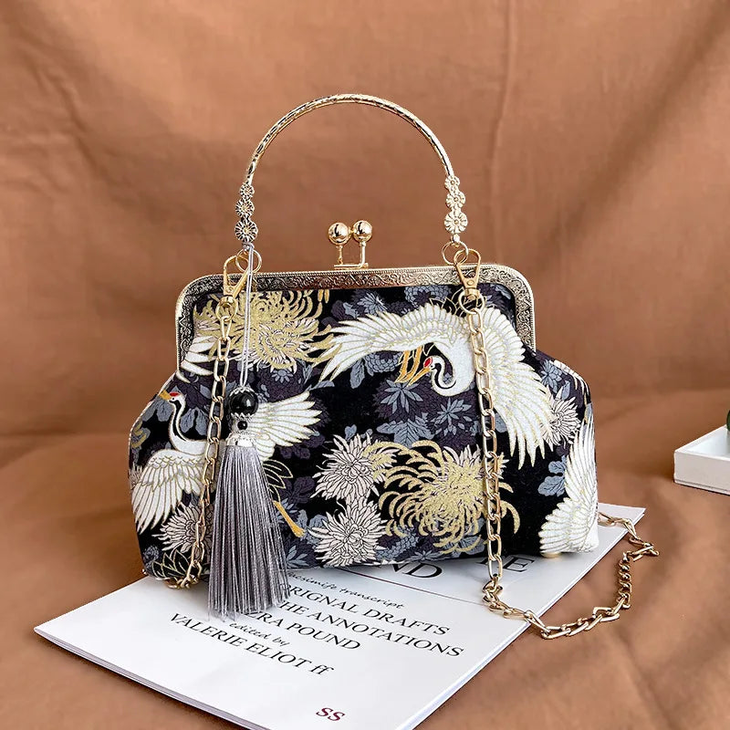 Fashion Vintage Fringe Bag Small Shell Bags Chain Women Shoulder Crossbody Bag Crane Flying Women's Handbags Purses