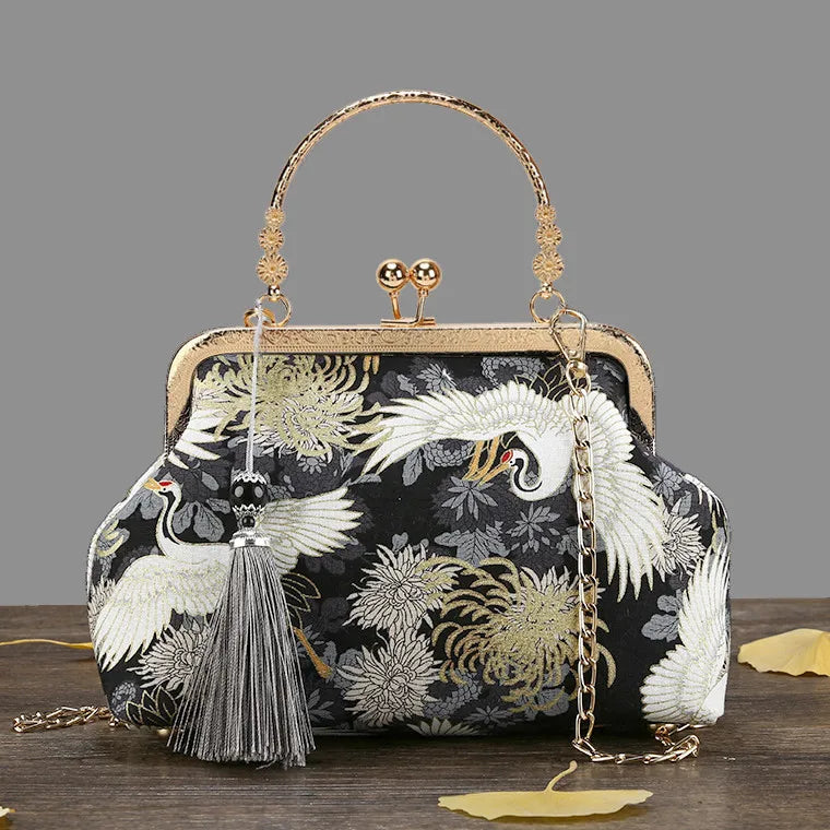 Fashion Vintage Fringe Bag Small Shell Bags Chain Women Shoulder Crossbody Bag Crane Flying Women's Handbags Purses