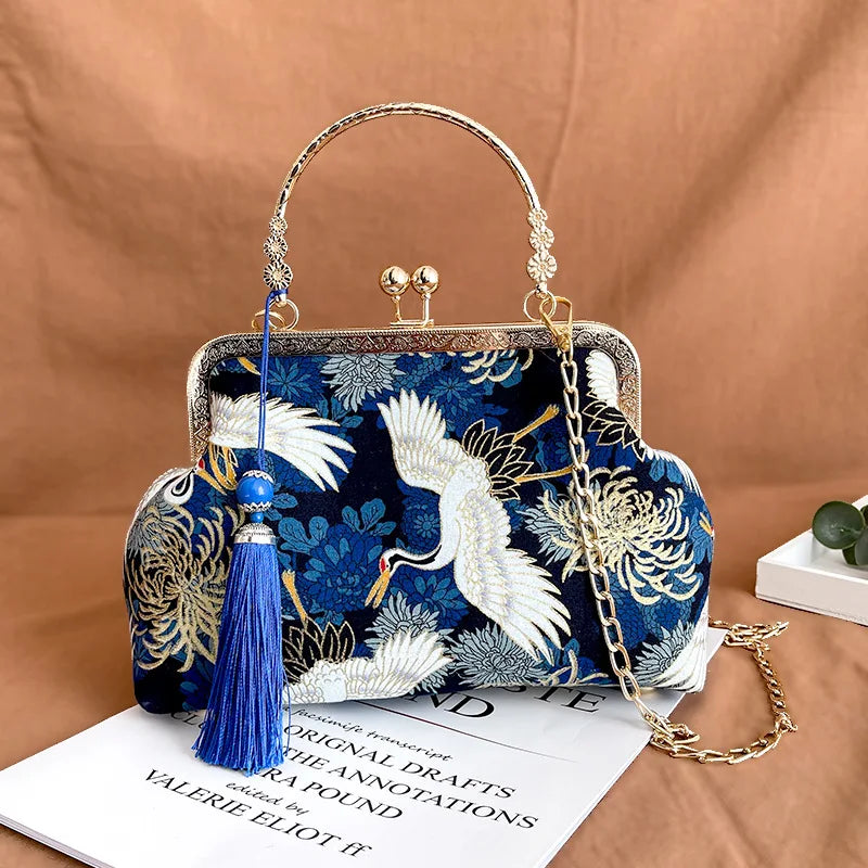 Fashion Vintage Fringe Bag Small Shell Bags Chain Women Shoulder Crossbody Bag Crane Flying Women's Handbags Purses