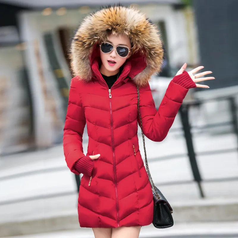 Fashion Winter Jacket Women Big Fur Belt Hooded Thick Down Parkas X-Long Female Jacket Coat Slim Warm Winter Outwear 2019 New