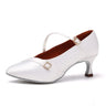 Fashion Women Standard Dance Shoes Soft Outsole Modern Dance Shoes Ladies  White Satin Ballroom Dance Shoe