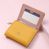 Fashion Women’s Short Wallet Ladies Small Card Holder Print Lychee Pattern Cute Yellow Two-fold Flower Tassel Female Coin Bags