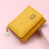 Fashion Women’s Short Wallet Ladies Small Card Holder Print Lychee Pattern Cute Yellow Two-fold Flower Tassel Female Coin Bags