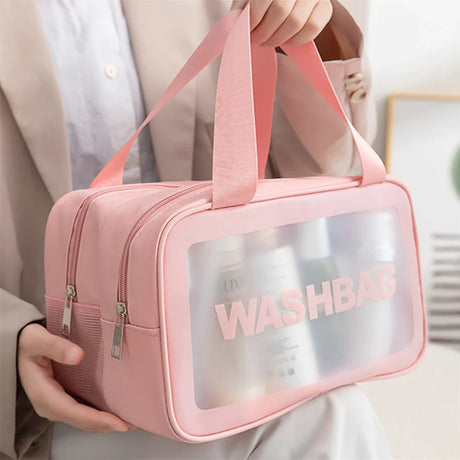 Fashion portable large capacity makeup bag; Double layer frosted dry wet separation wash bag; Multifunctional travel storage bag