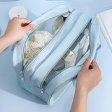 Fashion portable large capacity makeup bag; Double layer frosted dry wet separation wash bag; Multifunctional travel storage bag