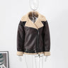 Faux Fur Leather Jacket Women Turndown Collar Belt Zipper Fleece Thicken Double-sided long Jackets Coat Female Moto Lady Outwear