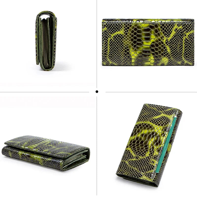 Female Coin Purse Genuine Leather Long Women Wallet Serpentine Design Phone Purses For Ladies Cardholder Clutch Money Bag