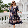 Female Elegant and Pretty Casual Printed Lace Up V-Neck Party Dresses Plus Size Short-Sleeved Cheap Summer on Offer Liquidation