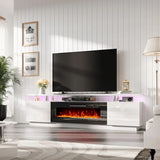 Fireplace TV Stand 70" Modern High Gloss Entertainment Center LED Lights, 2 Tier TV Console Cabinet for TVs Up to 80"