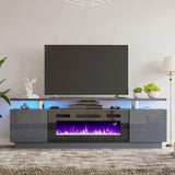 Fireplace TV Stand 70" Modern High Gloss Entertainment Center LED Lights, 2 Tier TV Console Cabinet for TVs Up to 80"