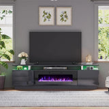 Fireplace TV Stand 70" Modern High Gloss Entertainment Center LED Lights, 2 Tier TV Console Cabinet for TVs Up to 80"