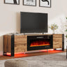 Fireplace TV Stand 80" Modern High Gloss Entertainment Center LED Lights, U-Shaped Legs TV Console Cabinet for TVs Up to 90"