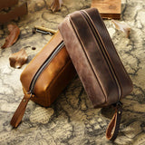 First Layer Cowhide Pencil Bag Square Retro Crazy Horse Leather Zipper Simple Large-capacity Pencil Case Stationery Bag