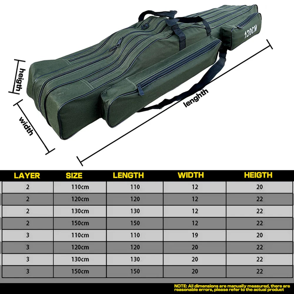 Fishing Bag Rod Reel Lure Pole Tool 2/3 Layer Waterproof Fishing Gear Tackle Large Capacity Storage Bag 110/120/130/150CM