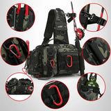 Fishing Tackle Backpack Lure Box Gear Storage Bag Fanny Pack for Men Fly Fishing Backpack with Rod Holder Sling Shoulder Bag