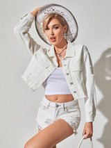 Fitaylor Autumn Winter Women Loose Lapel Long-sleeve White Denim Short Jacket Streetwear Lady Single Breasted Pocket Coat