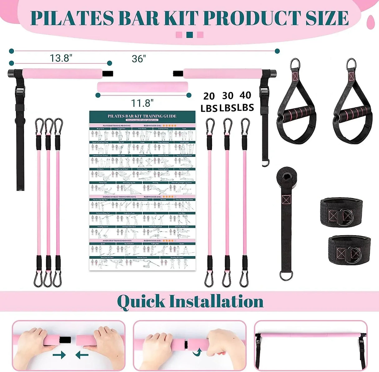 Fitness Yoga Pilates Bar Kit with Resistance Bands Portable Home Gym Pilates Resistance Bar Kit for Women Full Body Workouts