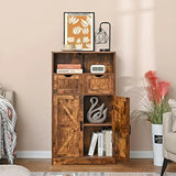 Floor Storage Cabinet with 2 Adjustable Drawers & 2 Barn Doors, Standing Cupboard with 2 Shelf, for Living Room