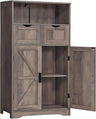 Floor Storage Cabinet with 2 Adjustable Drawers & 2 Barn Doors, Standing Cupboard with 2 Shelf, for Living Room