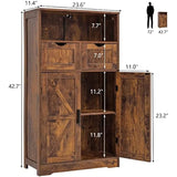 Floor Storage Cabinet with 2 Adjustable Drawers & 2 Barn Doors, Standing Cupboard with 2 Shelf, for Living Room