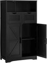 Floor Storage Cabinet with 2 Adjustable Drawers & 2 Barn Doors, Standing Cupboard with 2 Shelf, for Living Room