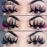 Fluffy 25MM Mink Eyelashes Colored Lashes With Glitter Bulk Wholesale Pink White Red Blue 5D Mink Lashes Supplies Makeup Tools