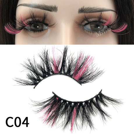 Fluffy 25MM Mink Eyelashes Colored Lashes With Glitter Bulk Wholesale Pink White Red Blue 5D Mink Lashes Supplies Makeup Tools