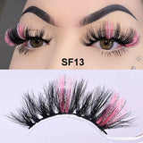 Fluffy 25MM Mink Eyelashes Colored Lashes With Glitter Bulk Wholesale Pink White Red Blue 5D Mink Lashes Supplies Makeup Tools