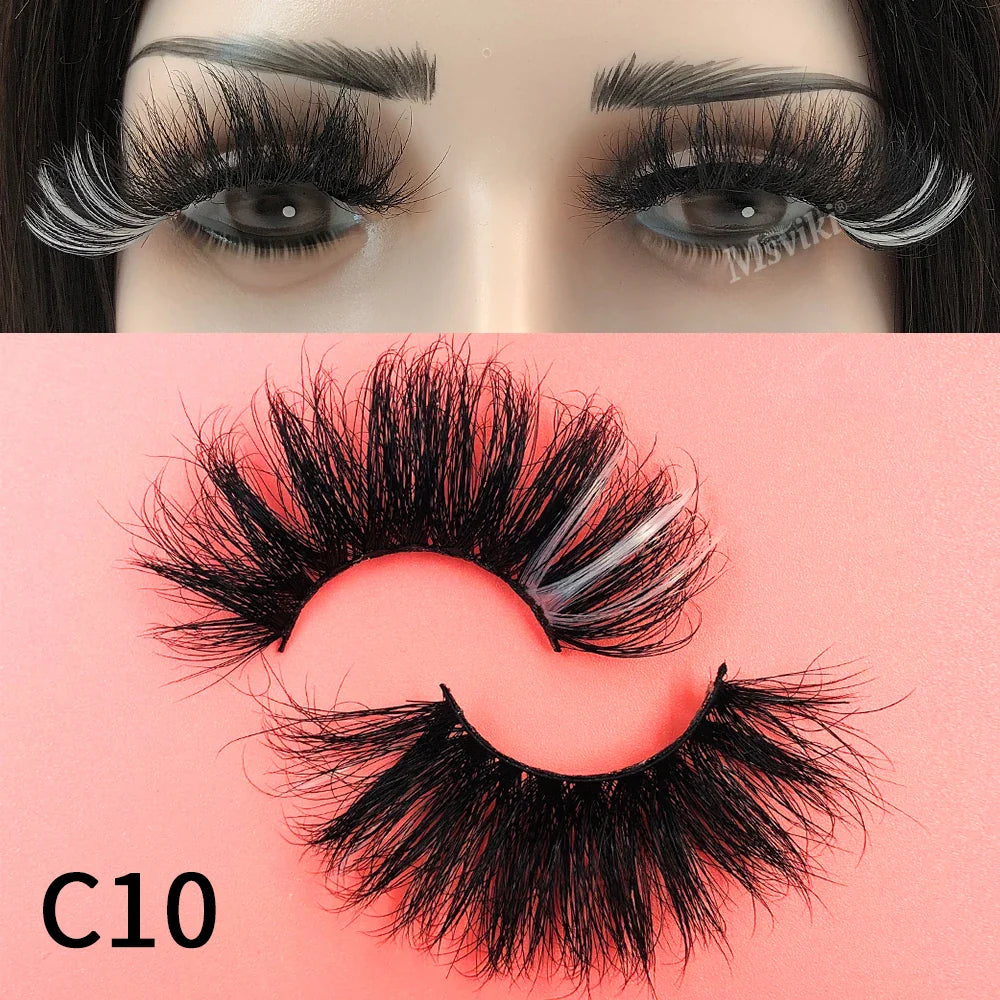 Fluffy 25MM Mink Eyelashes Colored Lashes With Glitter Bulk Wholesale Pink White Red Blue 5D Mink Lashes Supplies Makeup Tools