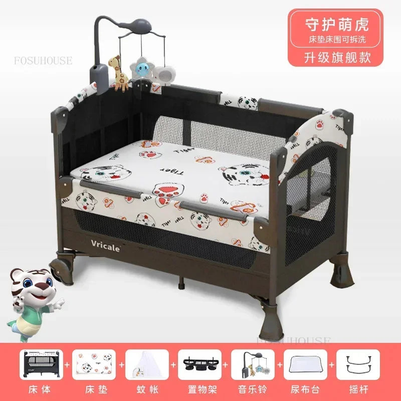 Foldable Baby Cradle Bed Multi-functional Children's Beds Portable Mobile Newborn Splicing Large Bed Modern Children's Furniture