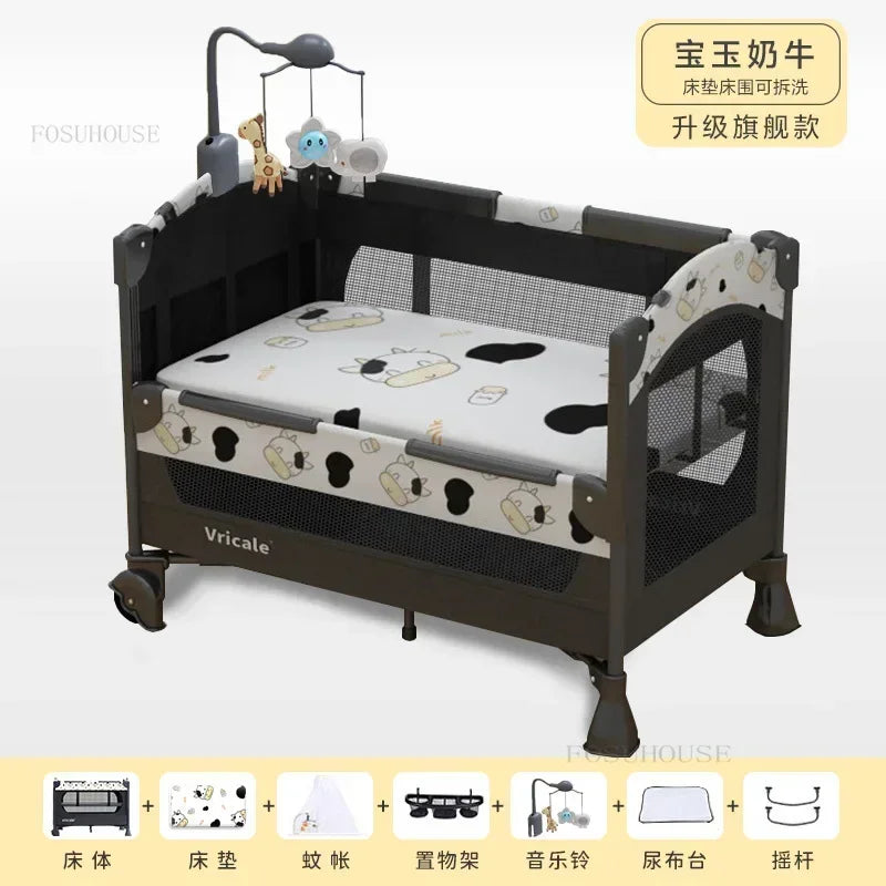 Foldable Baby Cradle Bed Multi-functional Children's Beds Portable Mobile Newborn Splicing Large Bed Modern Children's Furniture