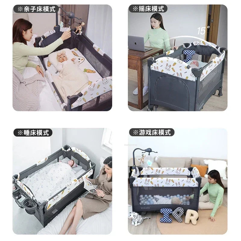 Foldable Baby Cradle Bed Multi-functional Children's Beds Portable Mobile Newborn Splicing Large Bed Modern Children's Furniture