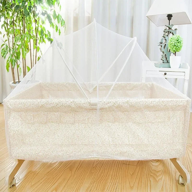 Foldable Shaker with Mosquito Net,Solid Wood Cradle Bed Can Swing,Baby Stroller,mobile Baby Carriage，Infant Crib,baby Nest Bed