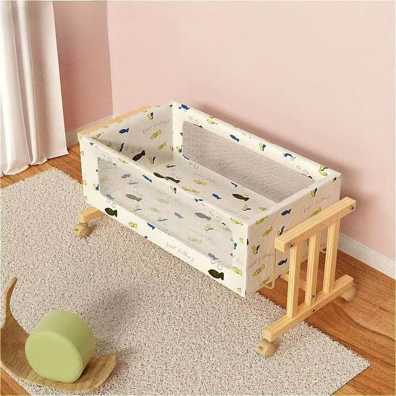 Foldable Shaker with Mosquito Net,Solid Wood Cradle Bed Can Swing,Baby Stroller,mobile Baby Carriage，Infant Crib,baby Nest Bed