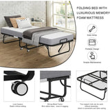 Folding Bed with Mattress,Portable Rollaway Bed,Foldable Bed with Memory Foam Mattress, Twin Size 75" x 38" Fold-up Metal Frame