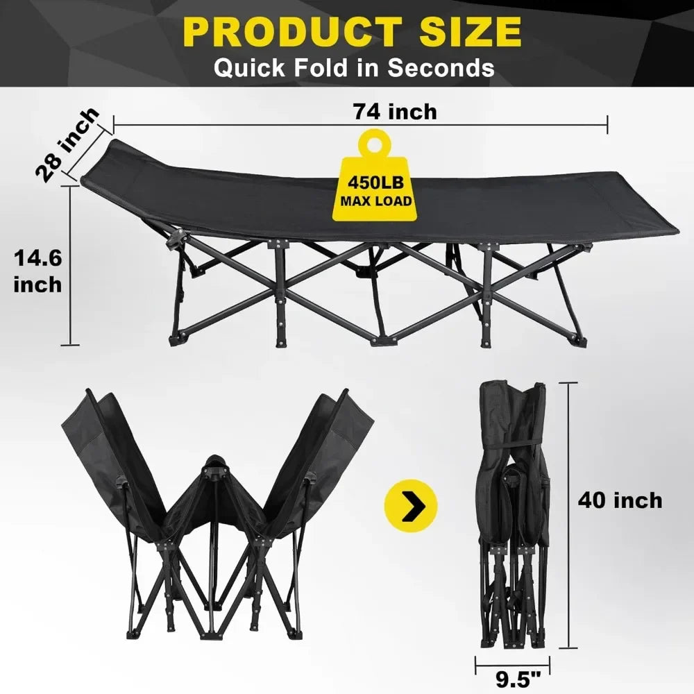 Folding Camping Cot for Adults 450LBS(Max Load) Lightweight Outdoor Bed with Carry Bag for Nap Beach Vacation Hiking