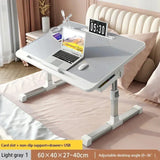 Folding Laptop Table, Liftable Bed Table with Light, Adjustable Stand Desk, Elevable Gaming Desk with Drawer Home Workstation