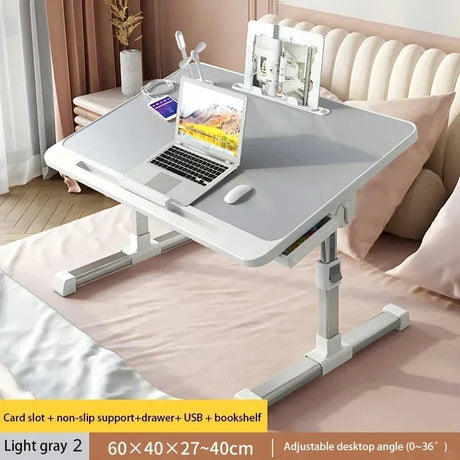 Folding Laptop Table, Liftable Bed Table with Light, Adjustable Stand Desk, Elevable Gaming Desk with Drawer Home Workstation