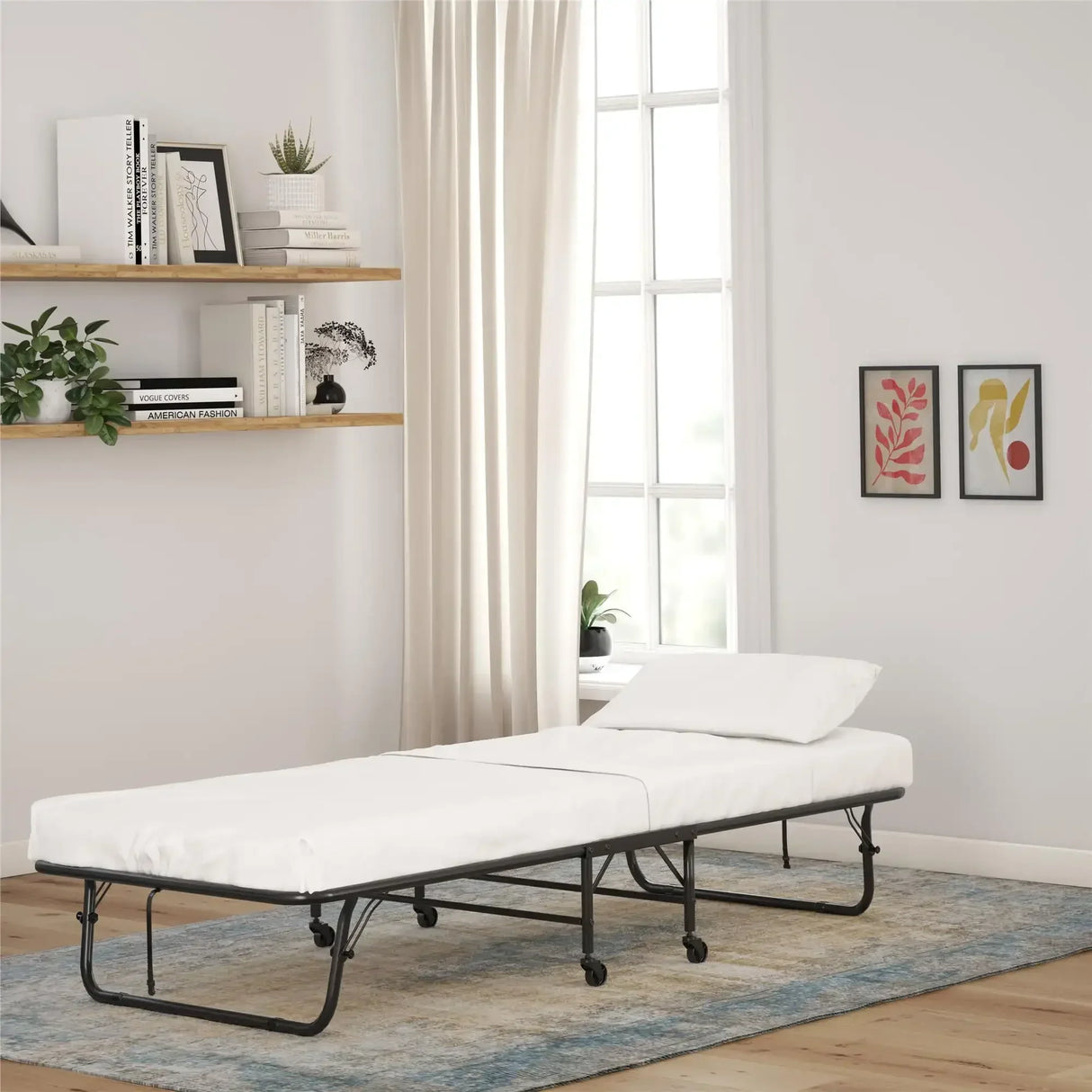 Folding Rollaway Guest Bed with 5 Inch Mattress, Bedroom living room folding bed, lunch convenient folding bed，Twin