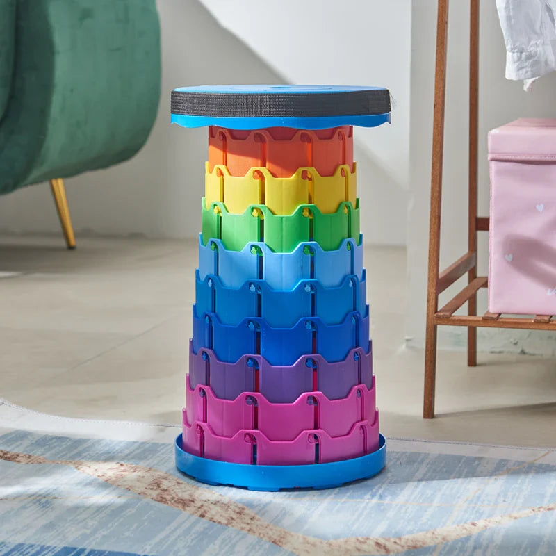 Folding Telescopic Stool Portable Lightweight Thickened Plastic Stools Household Round Stable Structure Chair Lounge Furniture